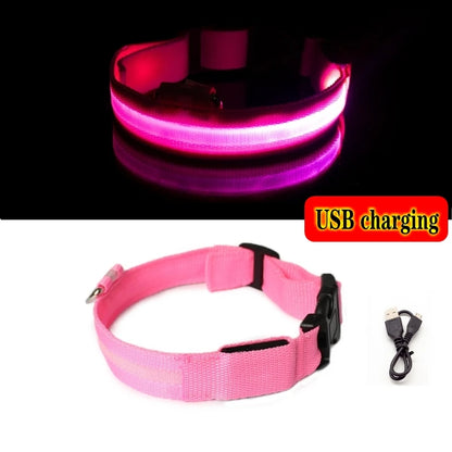 LED Dog Collar Light Anti-Lost Night Glow USB/Battery