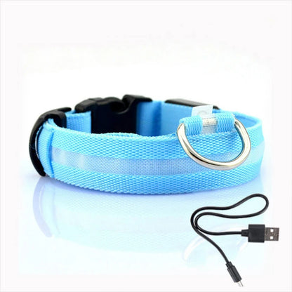 LED Dog Collar Light Anti-Lost Night Glow USB/Battery