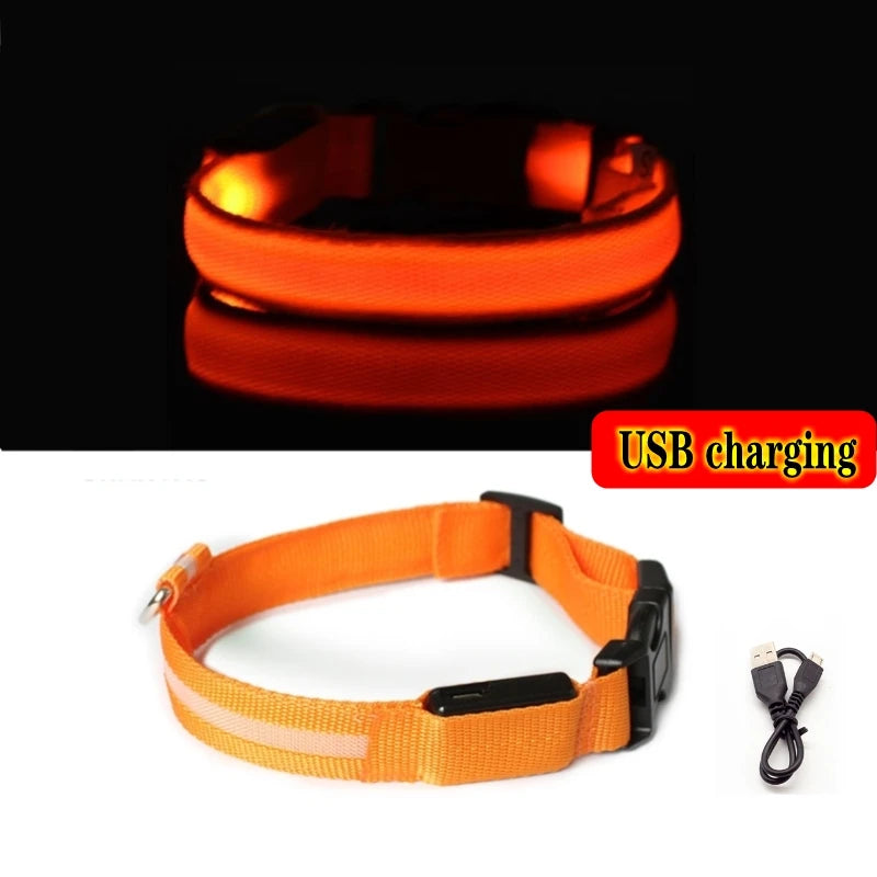 LED Dog Collar Light Anti-Lost Night Glow USB/Battery