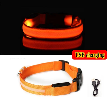 LED Dog Collar Light Anti-Lost Night Glow USB/Battery