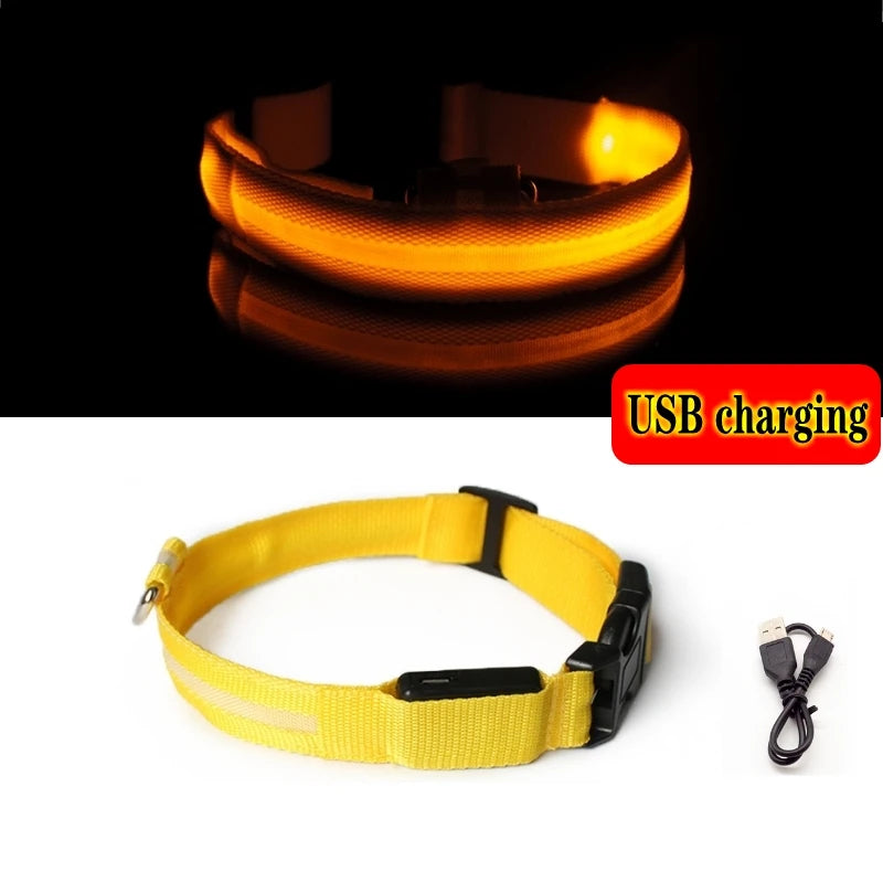 LED Dog Collar Light Anti-Lost Night Glow USB/Battery