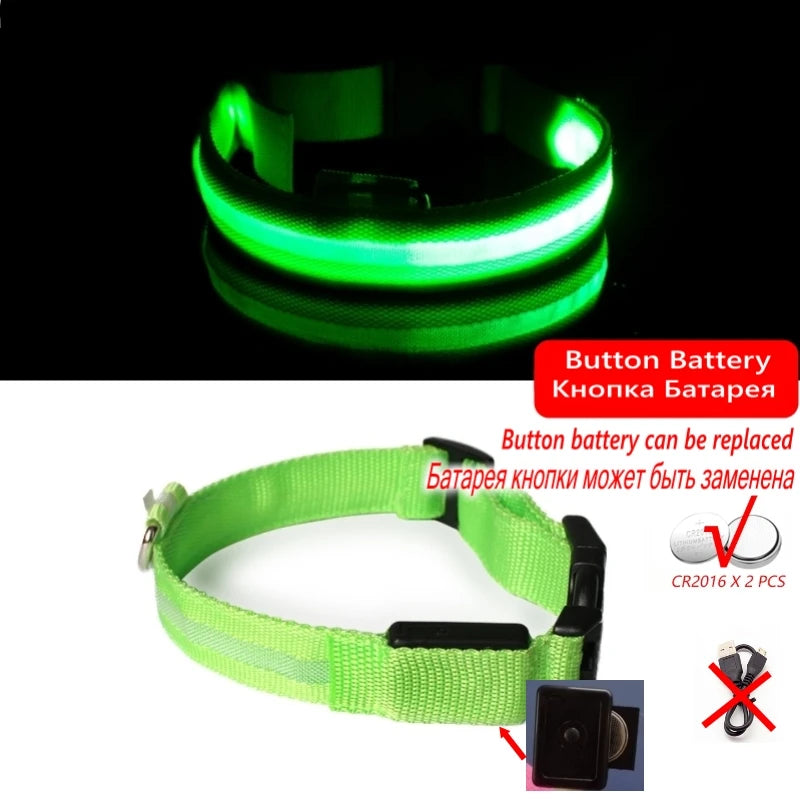 LED Dog Collar Light Anti-Lost Night Glow USB/Battery
