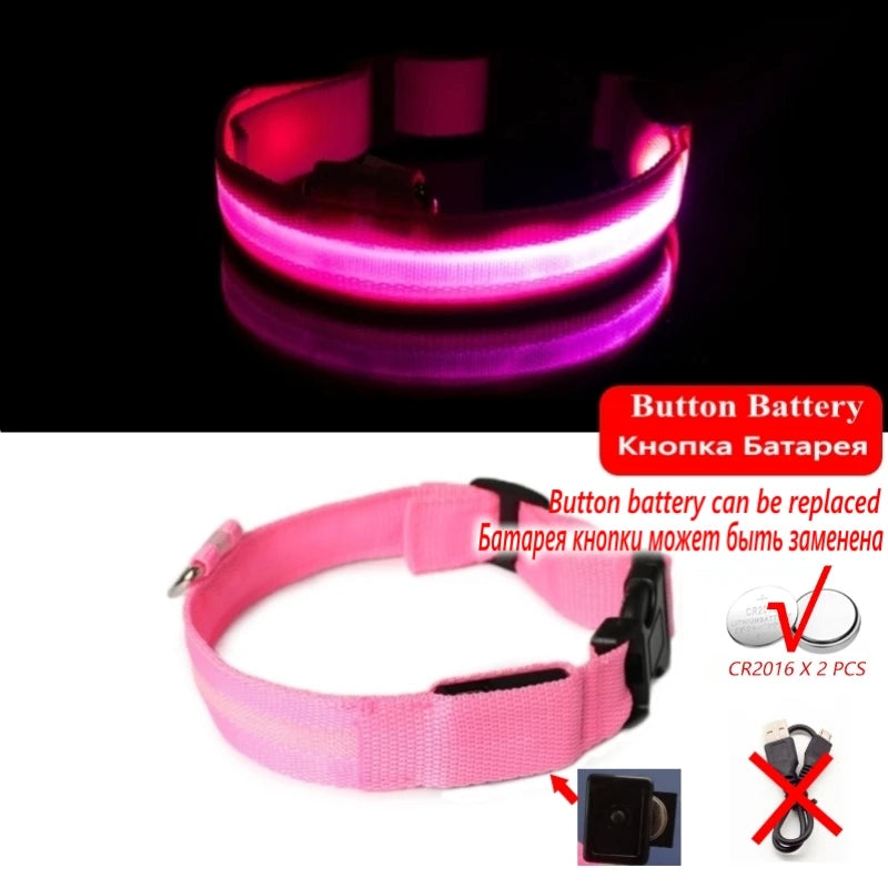 LED Dog Collar Light Anti-Lost Night Glow USB/Battery