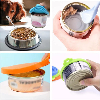 A set Reusable Pet Food Can Cover and Spoon