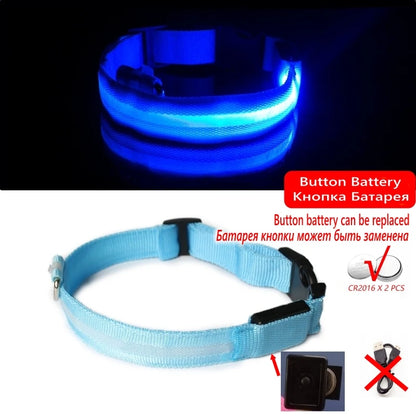LED Dog Collar Light Anti-Lost Night Glow USB/Battery