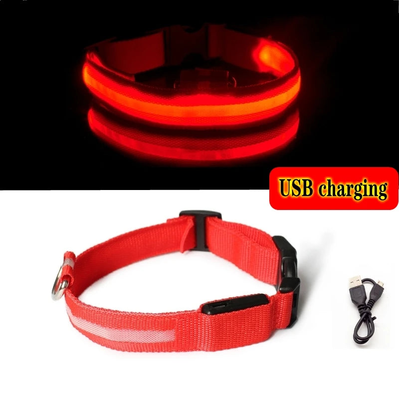 LED Dog Collar Light Anti-Lost Night Glow USB/Battery