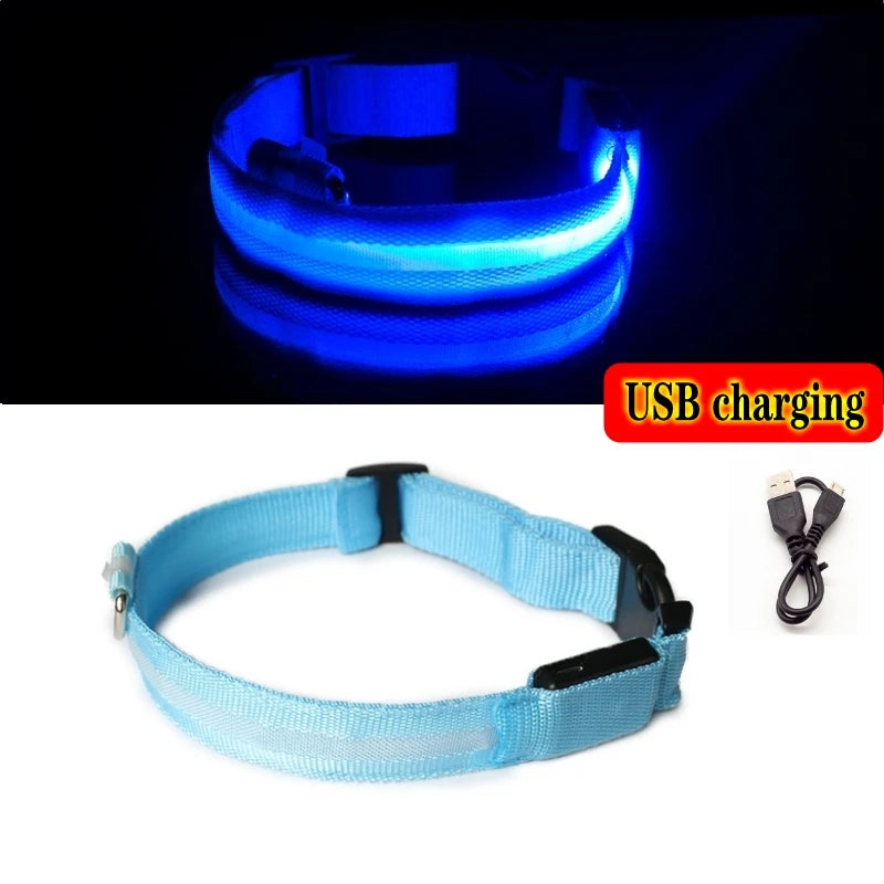 LED Dog Collar Light Anti-Lost Night Glow USB/Battery