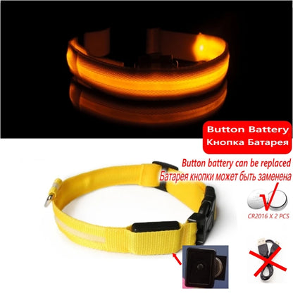 LED Dog Collar Light Anti-Lost Night Glow USB/Battery