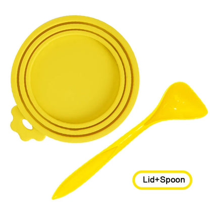 A set Reusable Pet Food Can Cover and Spoon