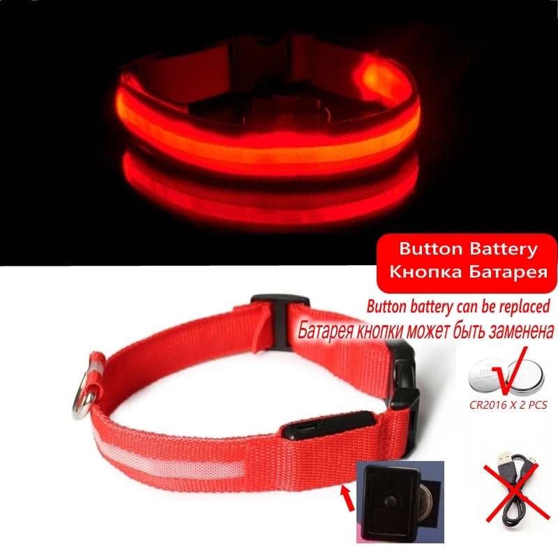 LED Dog Collar Light Anti-Lost Night Glow USB/Battery