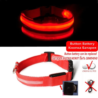 LED Dog Collar Light Anti-Lost Night Glow USB/Battery